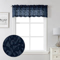 Lecloud Leia Jacquard Textured Navy Blue Sheer Valances for Windows 14 Inch Length 2 PCS, Dual Rod Pockets Clip Leaf Voile Curtains for Living Room/Bedroom, Farmhouse Kitchen Valance, 38x14 Inches