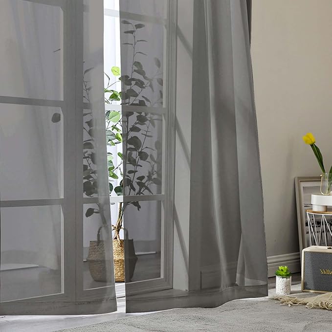 Grey Sheer Curtain for Bedroom Living Room 78 Inches Long 2 Panels Set, Solid Soft Airy Light Filtering Sheer Window Curtains, Modern Rod Pocket Door Curtain, Grey, 42" Wx78 L Inches