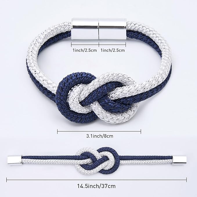 NICEEC 2 Pack Mini Magnetic Curtain Tiebacks Nordic Simple Style Drape Tie Backs Elegant Hand Weave Rope Knot Decorative Curtain Holdbacks for Home & Office Thin Window Drapery (Dark Blue & White)