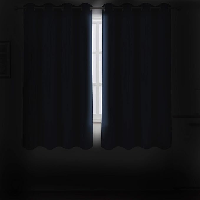 LEMOMO Blackout Curtains 52 x 63 inch/Navy Blue Curtains Set of 2 Panels/Thermal Insulated Room Darkening Bedroom Curtains