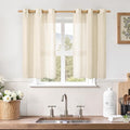 LAMIT Short Linen Curtains 40 inches Long for Small Window, Bronze Grommet Linen Drapes Light Filtering Sheer Window Curtains for Kitchen, Set of 2 Panels (34 x 40 Inch, Beige)