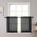 Kitchen Curtains 24 Inch Length Tier 2 Pieces, Black Sheer Curtain Solid Soft Sheer Short Curtains for Windows, Cafe Bathroom Basement Rod Pocket Drapes, Black, Each 42" Wx24 L Inches