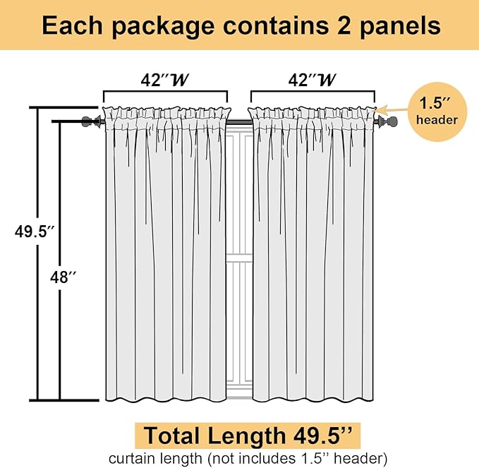 Lecloud Ivory Sheer Curtains 48 Inch Length 2 Pcs, Rustic Farmhouse Curtains with Rod Pockets, Light Filtering Window Solid Drapes for Bedroom Bathroom Basement Living Room, Each Panel 42" W x 48" L