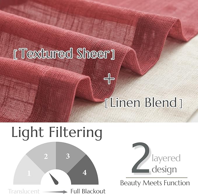 jinchan Linen Valance for Farmhouse Living Room Windows 16 Inch Slubbed Crossed Double Layer Window Valance Light Filtering Rustic Country Overlay Rod Pocket 1 Panel Burgundy