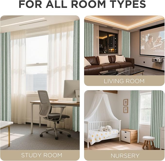 Joydeco Blackout Curtains for Bedroom - 100% Light Blocking 2 Panels Sage Green Drapes 66" W x 96" L, Thermal Insulated Room Darkening Curtains, Linen Textured for Living Room, Rod Pocket & Back Tabs