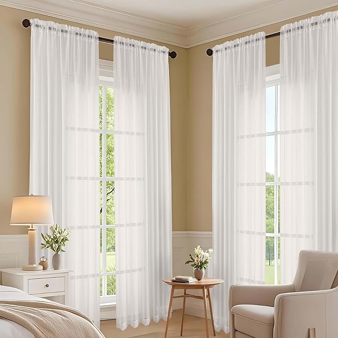 OVZME Ivory Sheer Curtains 63 Inches Long 2 Panels Set, Light Filtering Sheer Curtains for Living Room Bedroom 59 Inch Extra Wide, Modern Voile Filmy Rod Pocket Window Drapes, 59Wx63L Inches