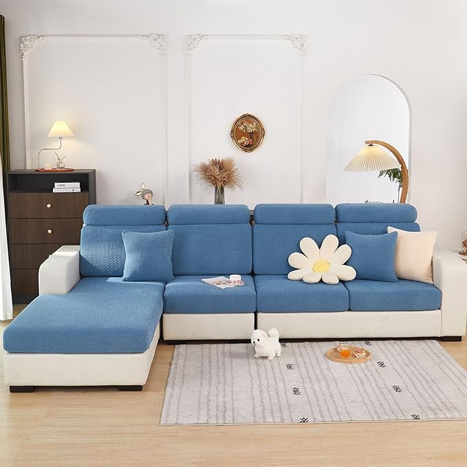 Sofa Covers Couch Covers for Sofa Pet Friendly Couch Cushion Covers Universal Sofa Covers Washable Stretch Slipcovers for Sectional Sofa (Texture Blue,Extra Large Single Seat Cover)