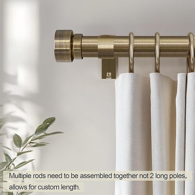 Lootkell Antique Bronze Curtain Rods for Windows 48 to 84 Inches Adjustable Length Heavy Duty 1" Diameter Window Curtain Rod with Solid Metal Finials for Outdoor Farmhouse Bedroom Kitchen Living Room