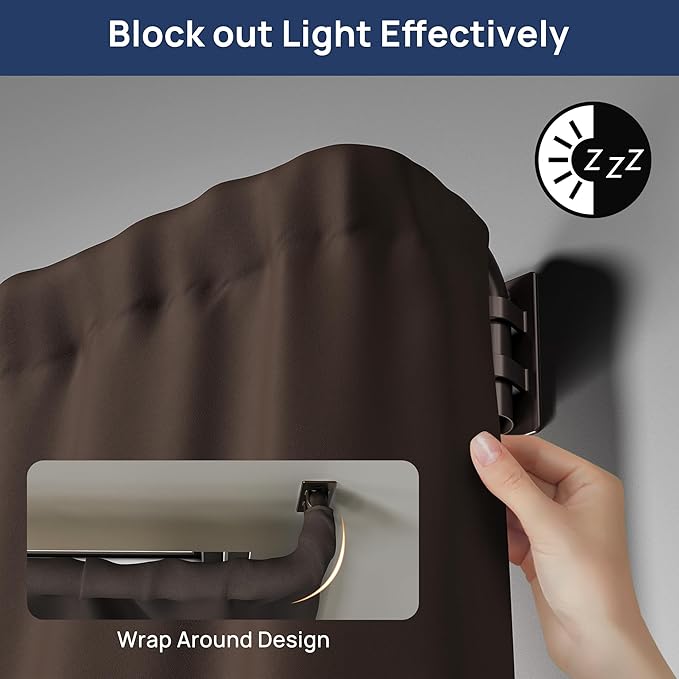 ENJOYBASICS Blackout Curtain rod for windows 48 to 84, Wrap Around Curtain Rods for Bedroom, Living Room, Adjustable from 30 to 86 Inches, Bronze