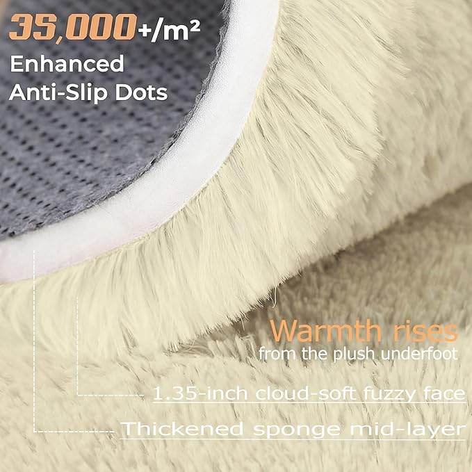 2x6 Runner Rug for Bedroom: Fluffy Shag Soft Washable Rugs Small Fuzzy Plush Indoor Carpet for Hallway Bedside Dorm Kids Girls Boys Room (Cream White, 2'x6')