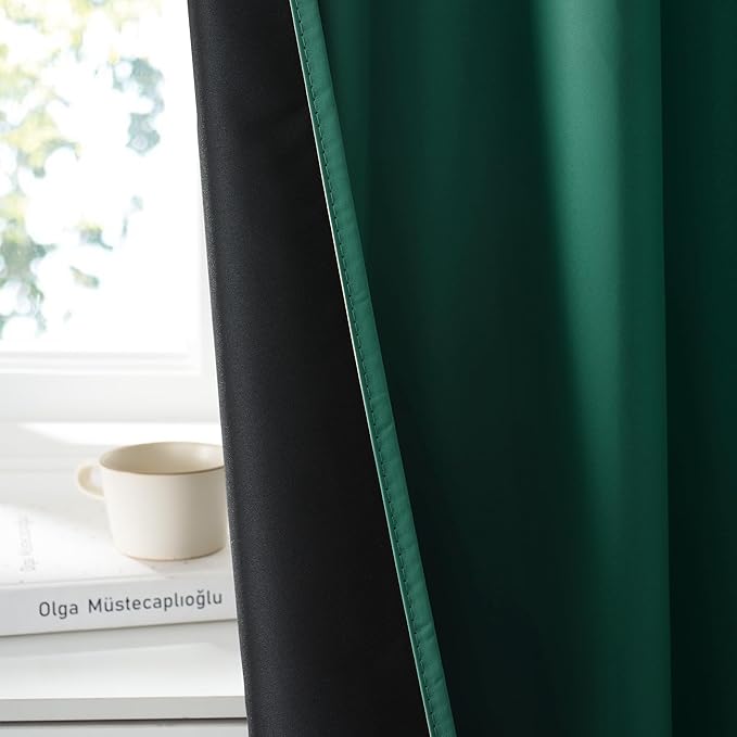 RYB HOME Bedroom Blackout Curtains 63 inches Long, 100% Blackout Thermal Insulated Noise Reducing Curtains for Living Room Nursury, 42 inches Wide by 63 inches Long, Dark Green