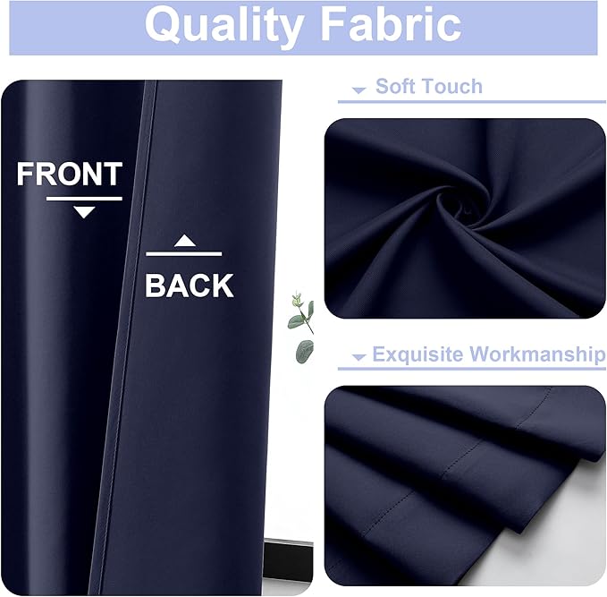 Simplebrand Ava Navy Blue Short Blackout Curtains for Bedroom 54 Inches Long 2 Panels Set, Solid Thermal Insulated, Energy Saving Window Treatment Curtains Blackout Drapes, W40 x L54 Inch, Navy Blue