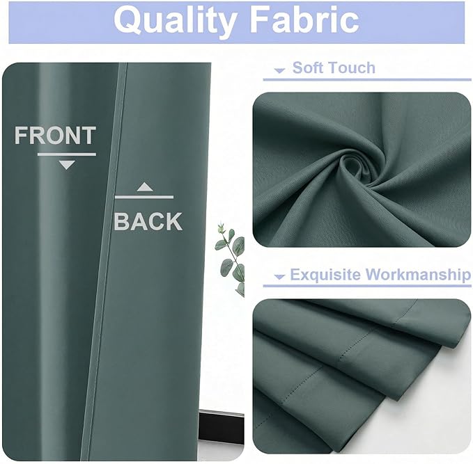 Simplebrand Ava Blackout Curtains for Patio 108 Inches Long 2 Panels Set, Solid Thermal Insulated Room Darkening Rod Pocket Window Treatment Curtains Blackout Drapes, W50 x L108 Inch, Dark Green