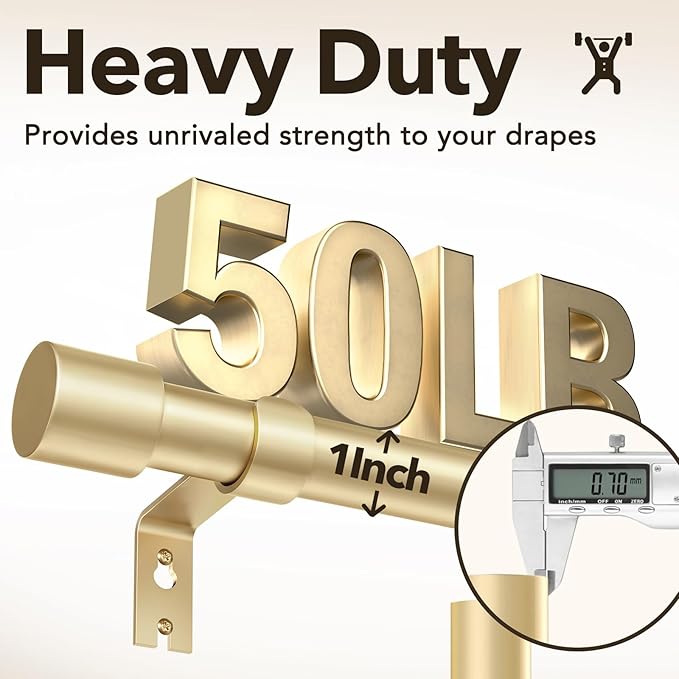Extra Long Curtain Rods for Windows 32 to 170 Inch, 1 Inch Gold Curtain Rods for Patio, Farmhouse, Bedroom, Living Room, Adjustable Metal Drapery Rod (A2,Gold,32"-170")
