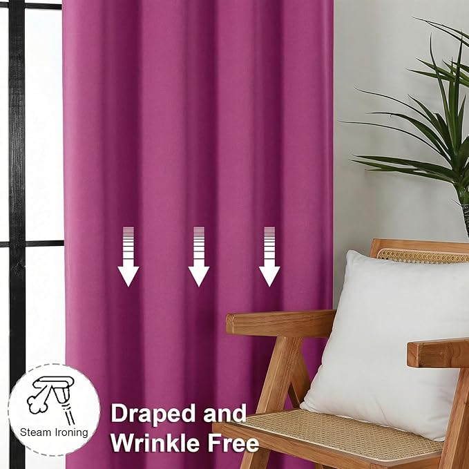Simplebrand Ava Hot Pink Short Blackout Curtains for Bedroom 54 Inches Long 2 Panels Set, Solid Thermal Insulated, Energy Saving Window Treatment Curtains Blackout Drapes, W40 x L54 Inch