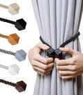 NazTur Magnetic Curtain Tiebacks- Upgrade 2022 with a Thicker Twist Rope & Strong Magnet Tieback Window Treatment Holdbacks Draperies Holders Decorative Drape Handmade Tie Back (Black, 4)