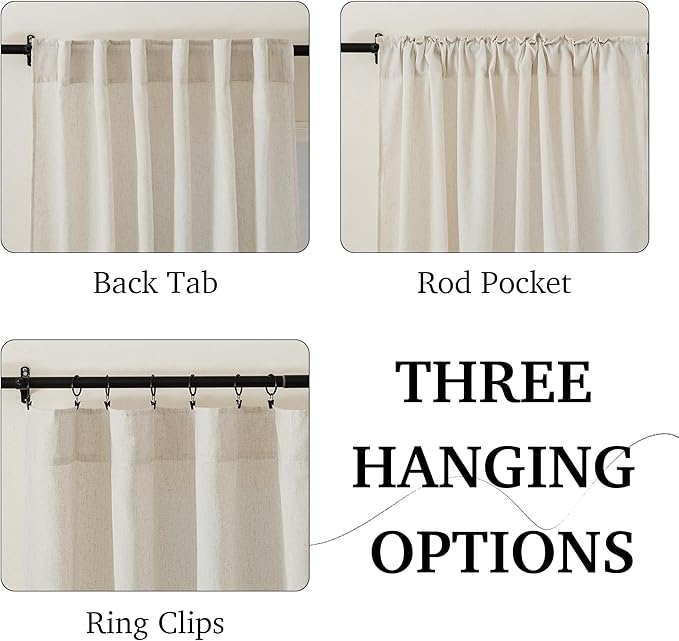 RYB HOME Bedroom Curtains Linen Sheer, Neutral Rustic Decor Light Filtering Lightweight Guaze Burlap Shade Blinds for Living Room, Natural Beige, W 52 x L 95 inches, 2 Panles