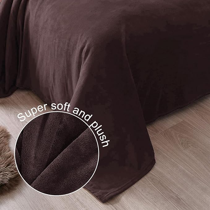 Exclusivo Mezcla Fleece Blankets Queen Size for Bed, Super Soft and Warm, All Season, Cozy, Plush, Lightweight, 90x90 Inches, Coffee
