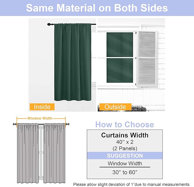 Simplebrand Ava Ever Green Blackout Curtains for Bedroom 84 Inch Length 2 Panels Set, Solid Thermal Insulated Privacy Living Room Window Treatment Curtains Blackout Drapes, W40 x L84 Inch, Ever Green