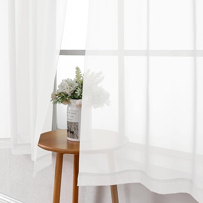 Lecloud White Sheer Curtains 54 Inch Length 2 Panels, Voile Bedroom Curtains for Windows, Airy Lightweight Dual Rod Pocket Curtain Drapes Window Treatments, Each Panel 42 X 54 Inch