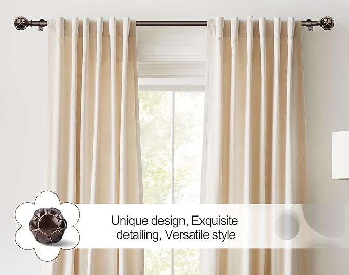 KAMANINA 1 Inch Extra Long Curtain Rod 140 to 195 Inches Bronze Heavy Duty Curtain Rods for Windows 120 to 170 Inch, Adjustable Drapery Rods with Netted Texture Finials