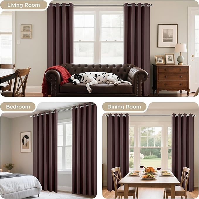 Joydeco Blackout Curtains 120 inches Long 2 Panels Set, Thermal Insulated Long Curtains & Drapes 2 Burg, Room Darkening Grommet Drapes for Bedroom Living Room Windows (W52 x L120 Inch, Chocolate)