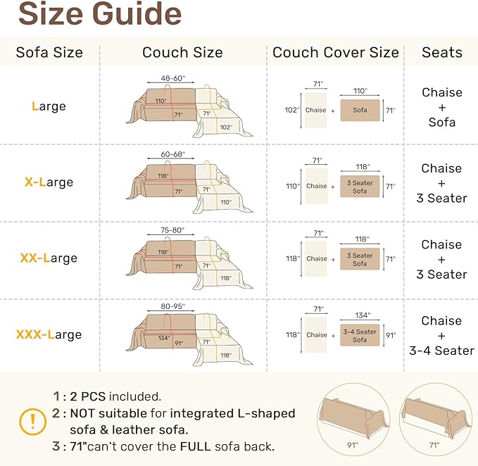 Sectional Couch Covers, 2 Pieces Washable L Shaped Couch Covers Sofa Blanket for Dogs Pet Friendly Sectional Sofa Slipcovers Furniture Covers,71"x 118"+ 71"x 118",(XX-Large,Dusty Blue)