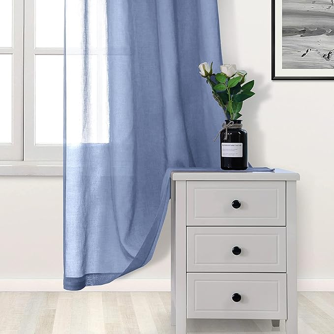 DWCN Sheer Curtains Semi Transparent Voile Rod Pocket Curtains for Bedroom and Living Room, Dusty Blue, 52 x 72 inches Long, Set of 2 Panels