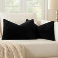 MIULEE Black Decorative Lumbar Throw Pillow Covers 14x22 Inch for Couch Bed Sofa Pack of 2 Boho Farmhouse Throw Pillows Soft Cross Corduroy Patchwork Textured Cushion Cases