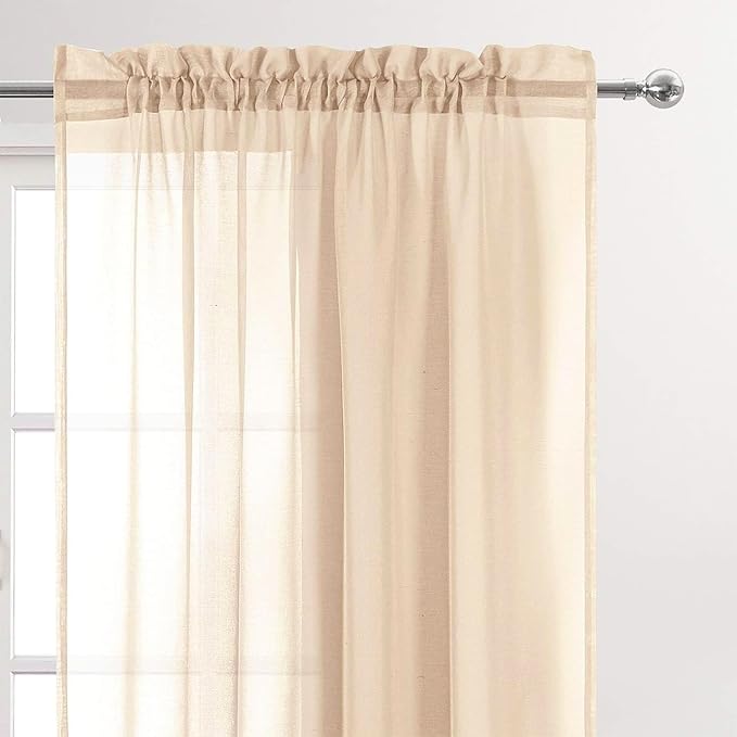 DWCN Beige Sheer Curtains Semi Transparent Voile Rod Pocket Curtains for Bedroom and Living Room, 60 x 63 inches Long, Set of 2 Panels