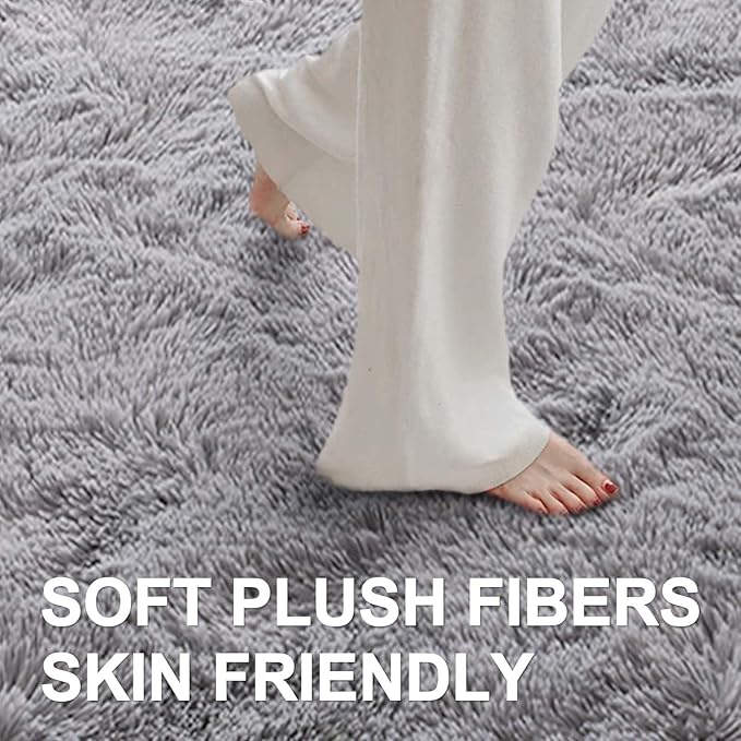 9x12 Ft Extra Large Shag Rugs for Living Room, Ultra Soft Fluffy Furry Area Rugs for Bedroom Indoor Floor, Aesthetic Carpet for Kids Home Decor (Light Grey)