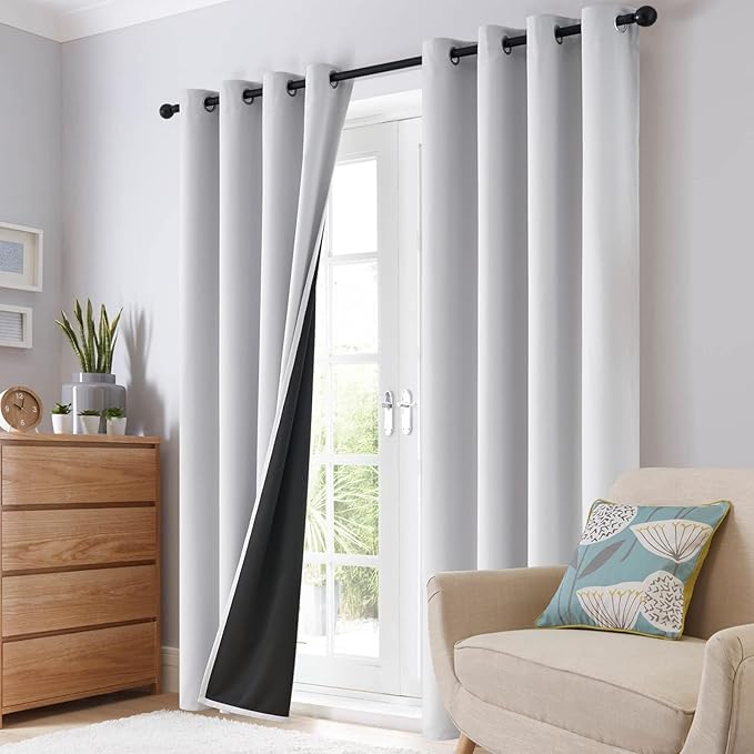 SimpleHome 100% Blackout Curtains for Bedroom,Thermal Insulated White Grommet Window Drapes Room Darkening Curtains for Living Room with Black Back,52 x 54 Inch,2 Panels