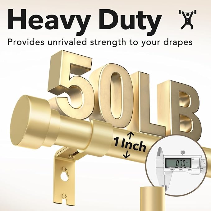 Extra Long Curtain Rods for Windows 32 to 170 Inch, 1 Inch Gold Heavy Duty Curtain Rods for Patio, Farmhouse, Bedroom, Living Room, Adjustable Metal Drapery Rod (A1,Gold,32"-170")