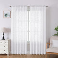 Lecloud Leia White Sheer Curtains 84 Inches Long 2 Panels, Airy Voile Jacquard Leaf Textured Curtains, Semi Sheer Farmhouse Rod Pockets Curtain Drapes for Bedroom Living Room, 52" W x 84" L