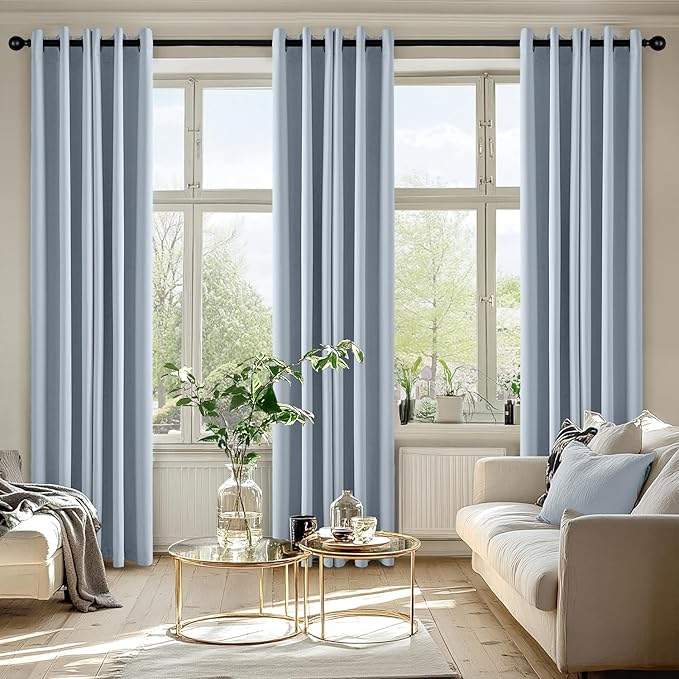 MIULEE Light Blue Blackout Curtains for Bedroom Living Room 84 Inches Long 2 Panels, Thermal Insulated Room Darkening Drapes Solid Grommet Noise Reduction Light Blocking Window Treatments 40x84 Inch