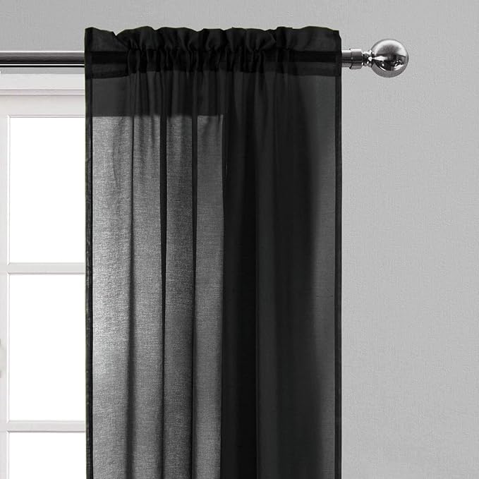 DWCN Black Sheer Curtains for Kitchen Windows - Rod Pocket Semi Transparent Voile Tier Curtains for Bedroom, Living Room, Farmhouse, 36 x 36 inches Long, Set of 2 Panels