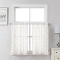 Lecloud Leia Ivory Sheer Curtains 30 Inch Length 2 Pcs, Jacquard Leaf Textured Voile Short Curtains with Dual Rod Pocket, Farmhouse Bedroom Living Room Kitchen Tiers, Each Panel 28" W x 30" L