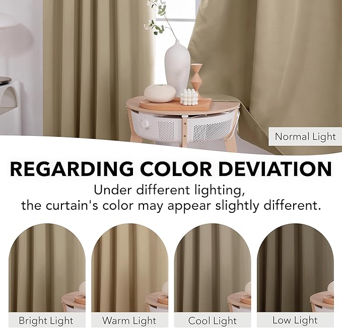 Deconovo Blackout Curtains, Thermal Insulated, W52 x L72 2 Panels, Back Tab, Machine Washable, Room-Darkening Drapes for Bedroom/Living Room Khaki