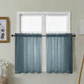 Gwine Short Kitchen Sheer Curtains 30 Inch Length - Light Filtering Voile Small Half Window Curtain for Basement, Rod Pocket Cafe Curtains for Bathroom Cabinet, 42Wx30L Inch, 2 Panels, Dusty Blue