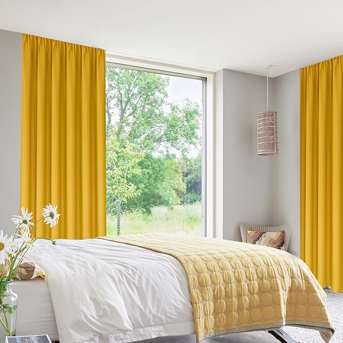 DWCN Yellow Room Darkening Blackout Curtains - Thermal Insulated Privacy Energy Saving Window Curtain Drapes 52 x 45 inch Length, Set of 2 Bedroom Living Room Curtains