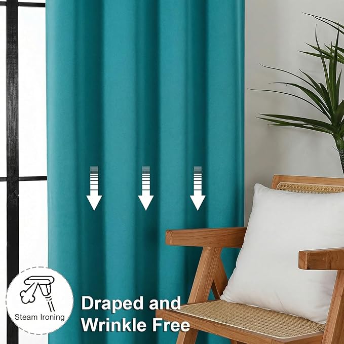 Simplebrand Ava Teal Blackout Curtains for Bedroom 72 Inch Length 2 Panels Set, Privacy Thermal Insulated Rod Pocket Door Window Curtains for Patio French Door Front Door, W40 x L72 Inch