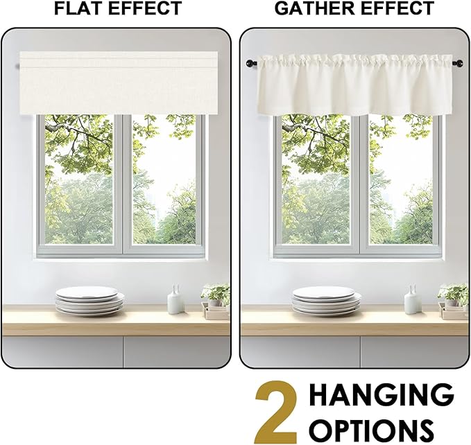 OWENIE Bob Valance Curtains 18 Inch Length 1 Piece, Faux Linen Slub Solid Ivory Kitchen Valance for Bedroom Living Room, Farmhouse Soft Airy Rod Pocket Small Window Curtain, Each 60Wx18L Inch