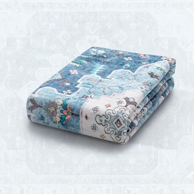 SERISSA Boho 8x10 Area Rugs Blue, Washable Vintage Large Living Room Rug Non-Slip, Ultra Soft Oriental Print Distressed Traditional Farmhouse Carpet for Dining Room Bedroom Dorm Office Home Decor