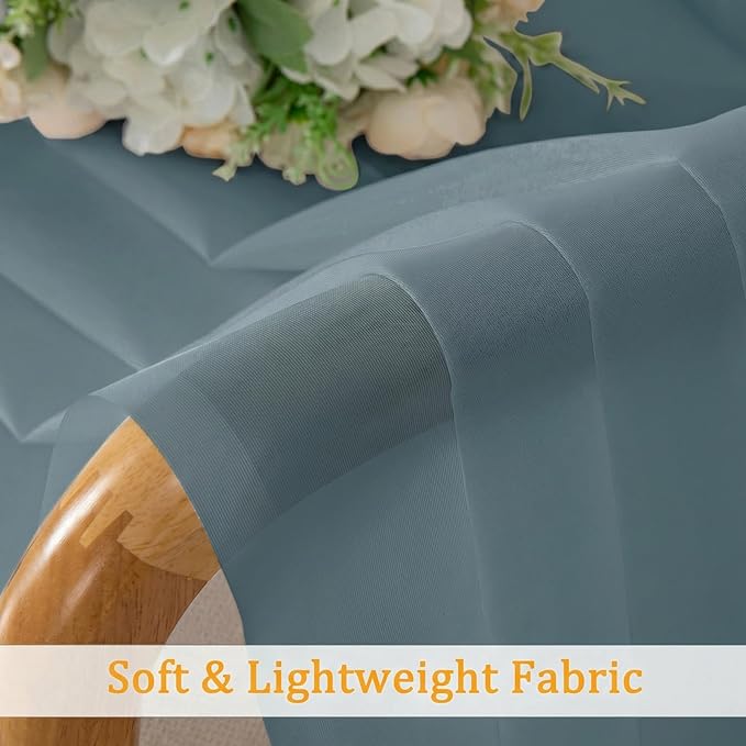 Gwine Short Kitchen Sheer Curtains 36 Inch Length - Light Filtering Voile Small Half Window Curtain for Basement, Rod Pocket Cafe Curtains for Bathroom Cabinet, 42Wx36L Inch, 2 Panels, Dusty Blue