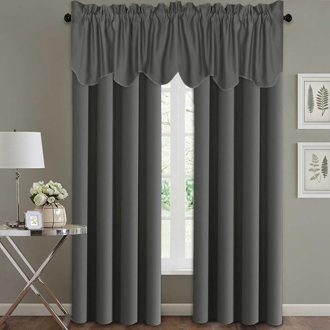 H.VERSAILTEX 2 Panels Blackout Curtain Valances for Kitchen Windows/Living Room/Bathroom Privacy Protection Rod Pocket Decoration Scalloped Window Valance Curtains, 52" W x 18" L, Charcoal Gray