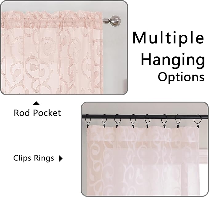 OWENIE Furman Sheer Curtains 84 inches Long for Bedroom Living Room 2 Panels Set, Clip Jacquard Solid Blush Pink Semi Sheer Curtains, Light Filtering Rod Pocket Curtain, 40Wx84L inch