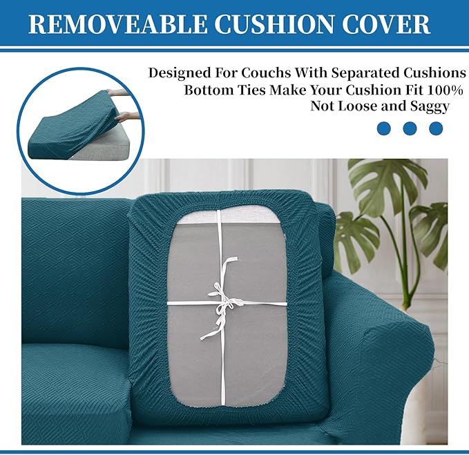 XINEAGE New 3 Pieces Couch Covers for 2 Extra Large Cushion Sofa Super Stretch Sofa Cover for 2 Large Seat Universal Loveseat Slip Cover for Living Room (Peacock Blue), 71"-91"(2 Cushions)