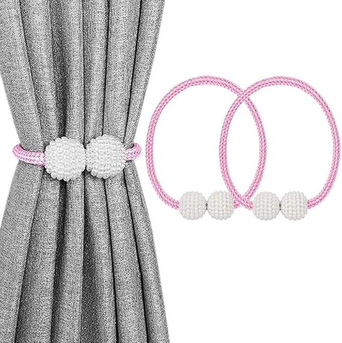 Melaluxe 2 Pack Magnetic Curtain Tiebacks, Decorative Curtain Holdbacks for Window Décor (Pink)