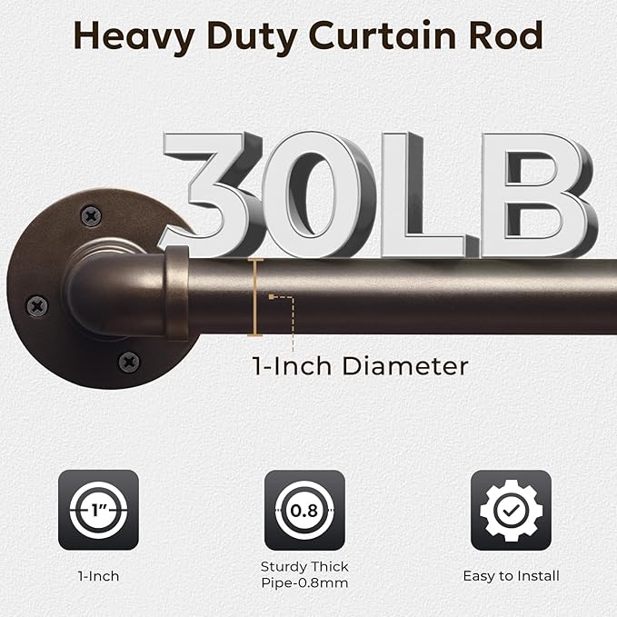 Zeerobee Curtain Rods for Windows 72 to 144, 1 Inch Industrial Wrap Around Antique Bronze Curtain Rod, Indoor/Outdoor Room Divider Adjustable Drapery Pole, 72"-144"