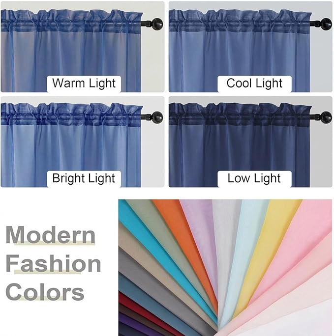 Sheer Curtains 84 Inches Long 2 Panels Set for Bedroom Living Room, Soft Airy Light Filtering Modern Solid Rod Pocket Drapes Window Treatments, Royal Blue, Each 42" W x 84" L